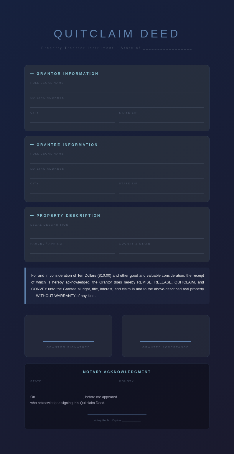 Dark mode professional quitclaim deed